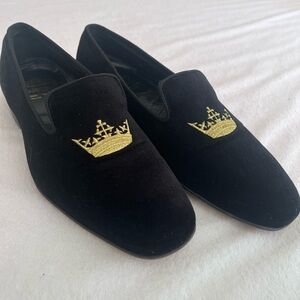 Church's Black Velvet Loafers with Gold Embroidery